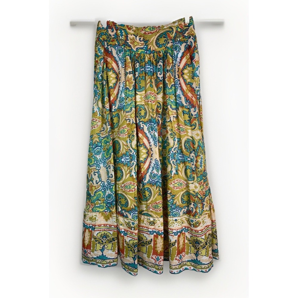 Cleobella Women's M Colorful Paisley Elastic Waist Organic Cotton Maxi Skirt